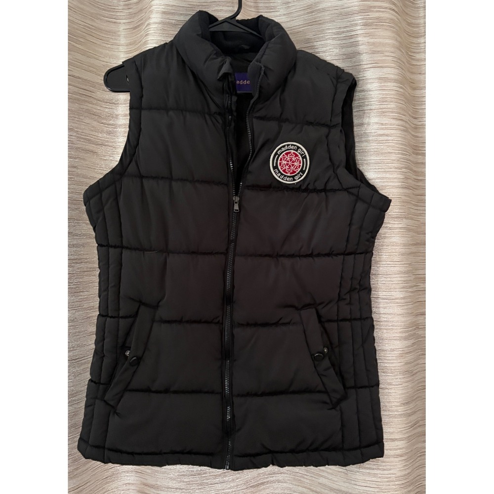 Madden Girl Womens Puffer Vest Black Full Zip Quilted Sleeveless Jacket Large